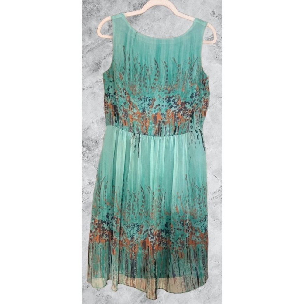 Dressbarn Womens Teal Abstract Print Sleeveless Fit & Flare Pleated Dress Size 8
